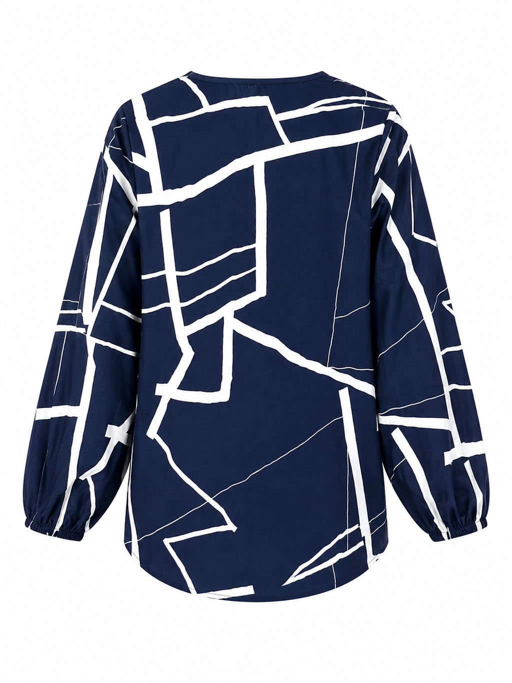 SYPPLEX Women's Navy Blue Printed V-Neck Top – Full Sleeve Casual Wear